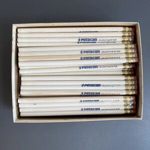 Vintage Potacan Pencil Lot 92 White Pencils The Place To Go For K20 Blue Logo